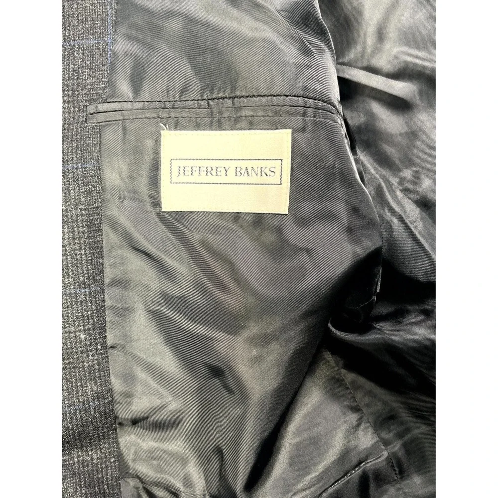 Jeffrey Banks Blazer Jacket Mens 42R Gray Check Wool‎ Single Breasted Formal